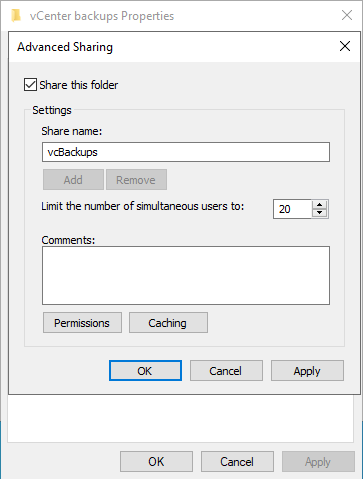 Advanced Sharing window