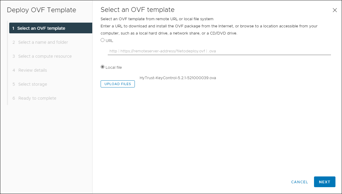 Selected OVF Template