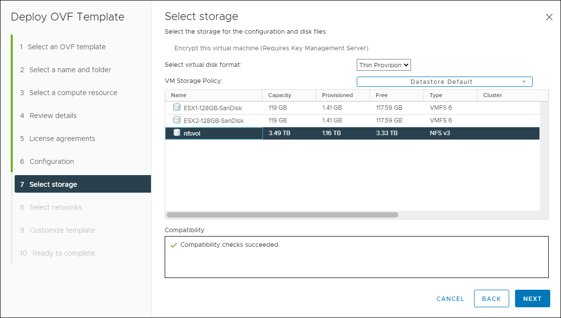 Select Storage step