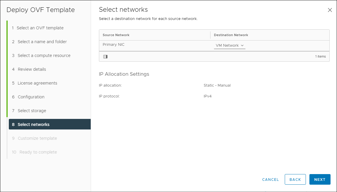 Select Network step