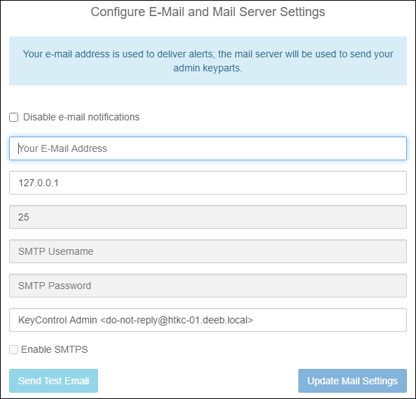 Email and Mail Server settings dialog