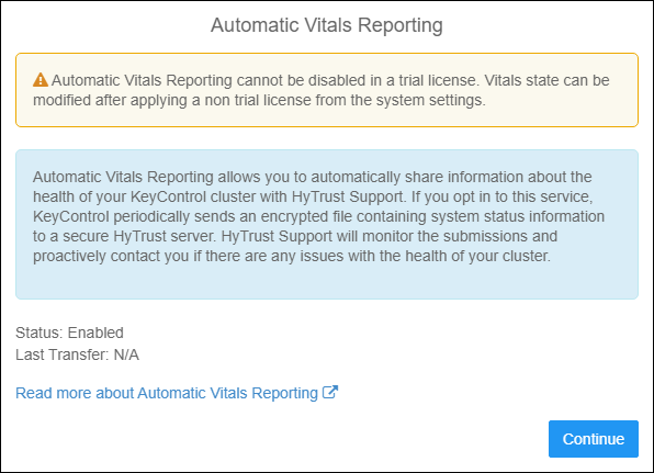 Vitals Reporting KeyControl