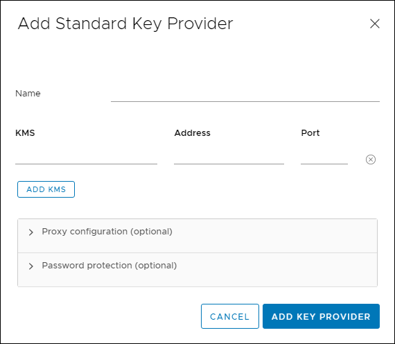 Standard Key Provider Details screen