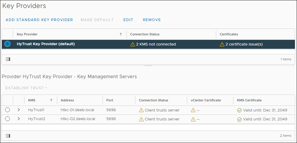 Key Provider list and KMS Servers