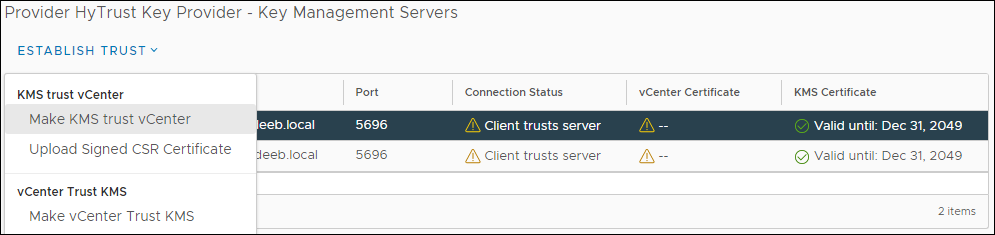 Make KMS trust vCenter