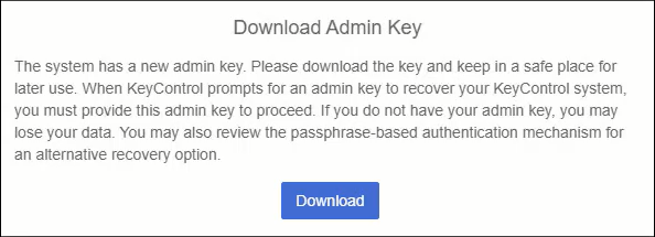 Download Admin Key dialog