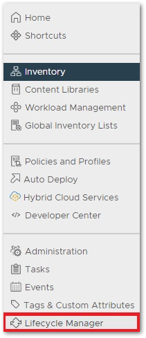 vSphere Lifecycle Manager menu option