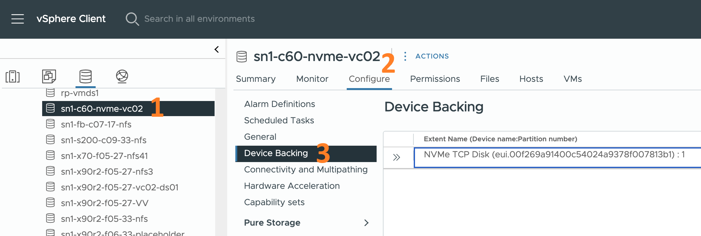 An image showing the NAA ID for a datastore in vCenter